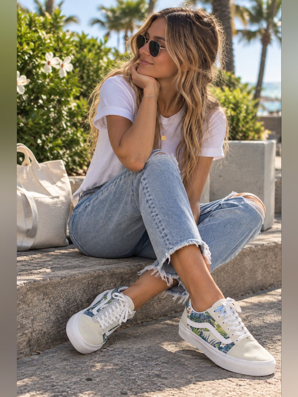 Vans Ward Lo Platform Sneaker Women's Size 9 Tropical Floral Palm Leaves - Picture 5 of 5